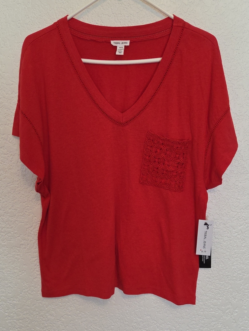 NWT Tribal Jeans Adorable Red Cotton/Linen Blend Top, Size M